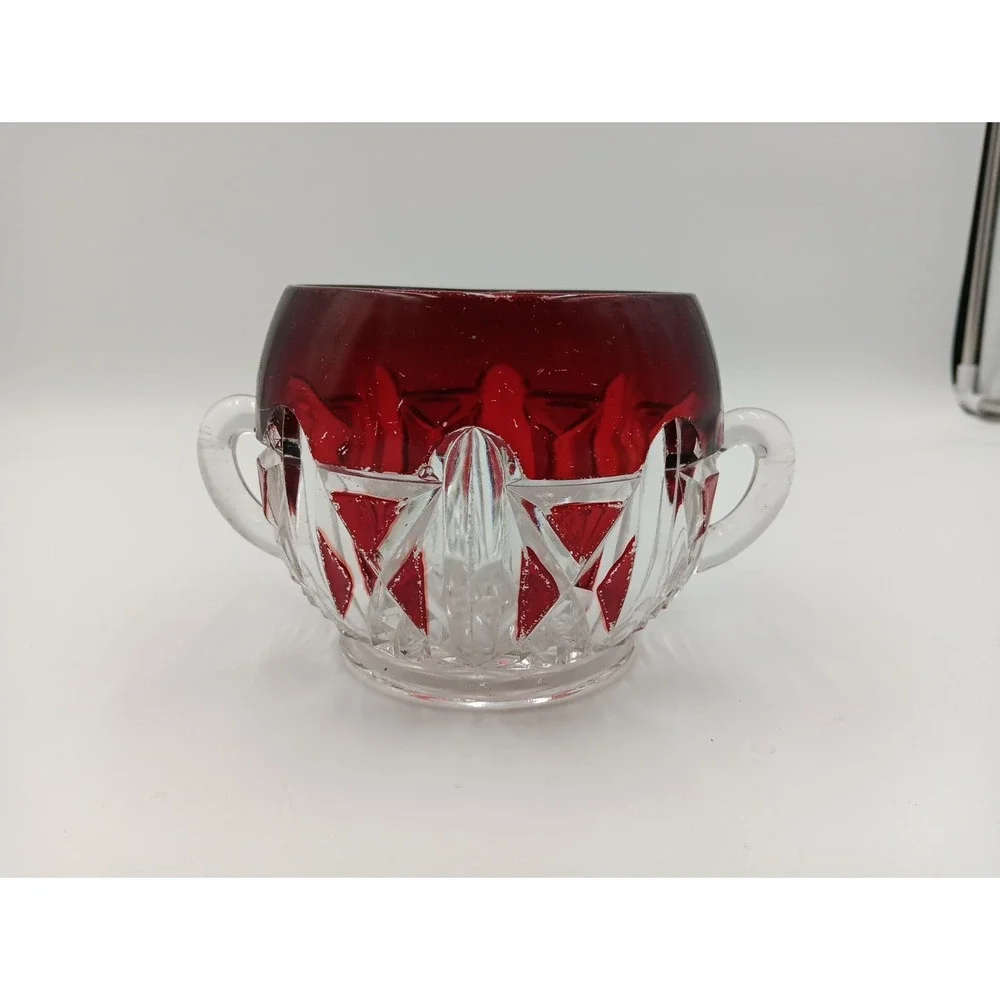 VTG Triple Triangle Ruby Stained Doyle & Co 876‎ EAPG Sugar Bowl Antique
